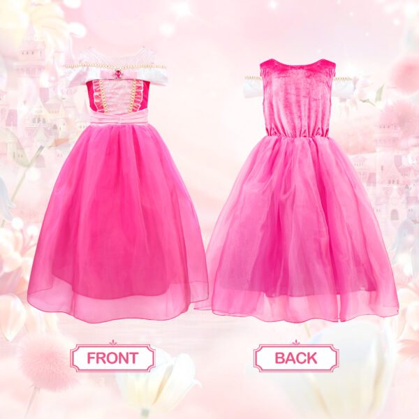 Benylion Girls Princess Aurora Costume 8T - Pink Fairy Tale Party Dress with Accessories Halloween Birthday Dress Up Outfit - 图片 4