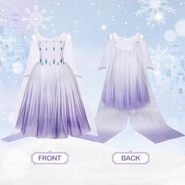 Benylion Girls Queen Costume with Accessories - Sparkly Blue Royal Dress Up Outfit for Halloween Party, Frozen Inspired Style for 5-6Years - 图片 3