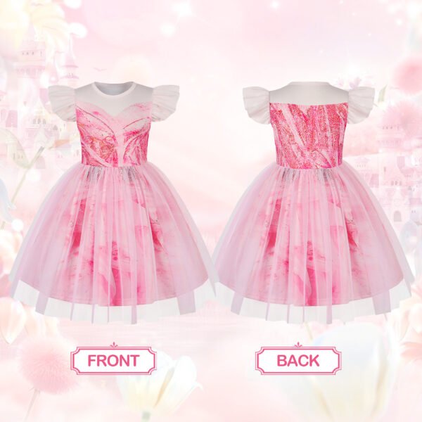 Benylion Girls Pink Fairy Dress glinda Costume Kids Tulle Birthday Party Cosplay Dress with Accessories for 5-6 Years - 图片 3