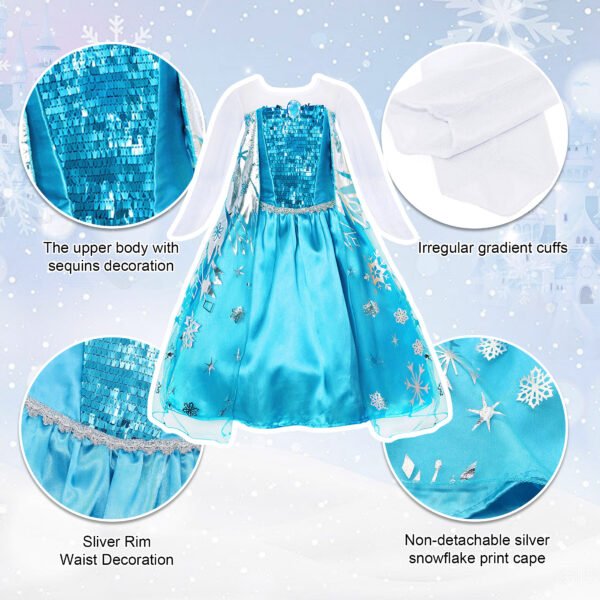 Benylion Girls Ice Costume Princess Snow Dress up Blue Dresses with Cosplay Accessories Crown Wand & Gloves for 5-6 Years - 图片 2