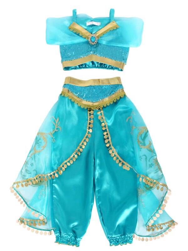 Jurebecia Princess Costume for Girls Sequined Halloween Dress up Blue with Accessories - 图片 16