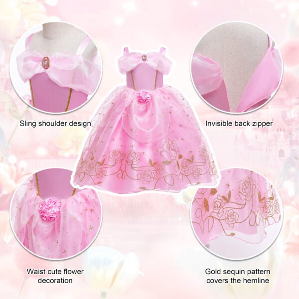 Benylion Girls Aurora Princess Costumes for Halloween Party Fancy Dress up with Accessories for 5-6 Years - 图片 6