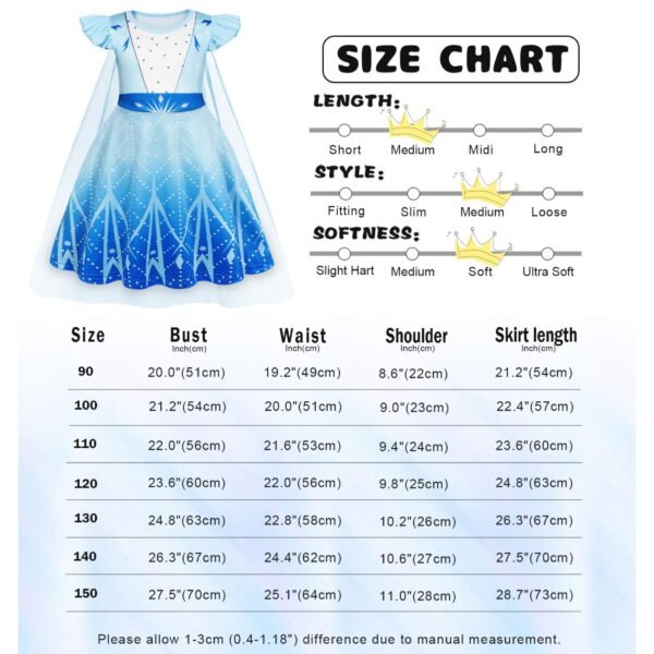 Benylion Princess Dress With Cape Girls Birthday Party Cosplay Costume Toddler Ruffle Sleeve Fancy Outfit for 5-6 Years - 图片 2