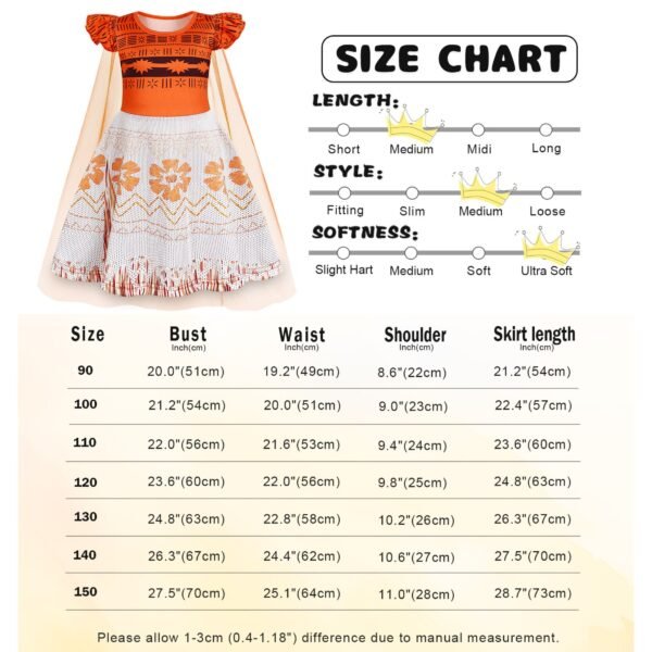 Benylion Princess Moana Dress With Cape Girls Birthday Party Cosplay Costume Toddler Ruffle Sleeve Fancy Outfit for 5-6 Years - 图片 2