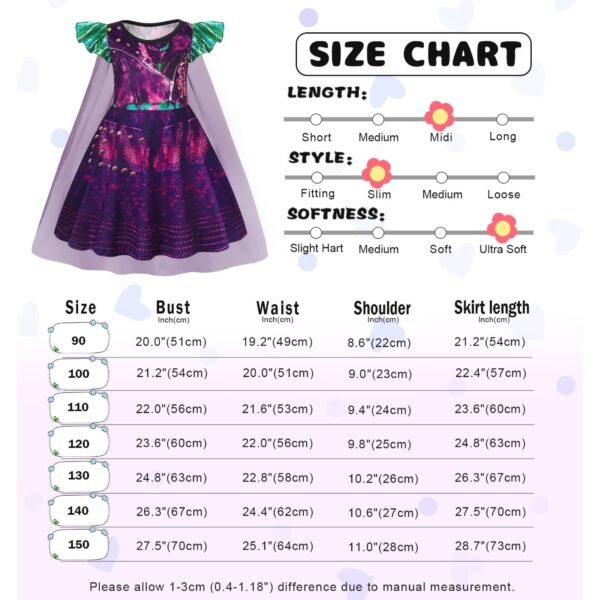 Benylion Toddler Girls Royal Rebel Princess Dress 5-6T Descendants-Inspired Costume with Cape - Purple Tulle Party Gown & Flutter Sleeves for Dress Up & Theme Parties - 图片 2
