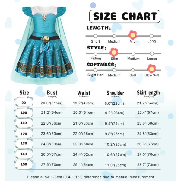 Benylion Girls Princess Costumes Princess Dresses Fancy Dress Up Outfits with Cape Birthday Party Cosplay Outfit for 5-6 Years - 图片 2