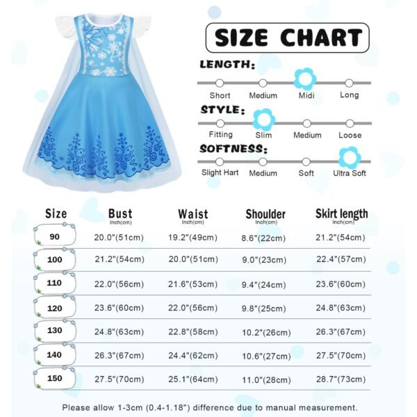 Benylion Girls Princess Costumes Princess Dresses Fancy Dress Up Outfits with Cape Birthday Party Cosplay Outfit for 5-6 Years - 图片 2
