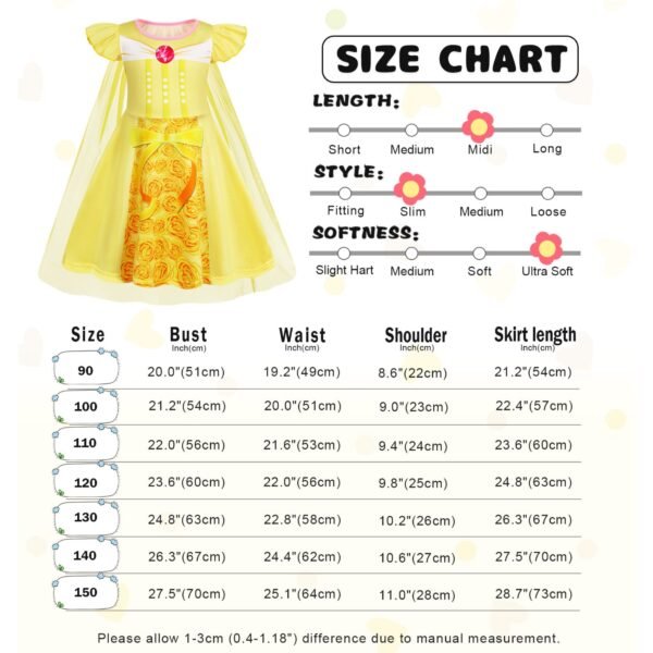 Benylion Girls Long Hair Princess Party Dress With Cape Birthday Party Cosplay Costume Toddler Ruffle Sleeve Fancy Outfit for 5-6 Years - 图片 2