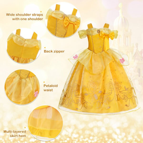 Jurebecia Princess Dress for Girls Costume Kids Off Shoulder Layered Toddler Halloween Cosplay Birthday Party Outfit up Yellow - 图片 8