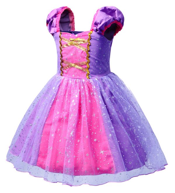Jurebecia Girls Princess Party Dress with Puff Sleeves - Sparkly Tulle Fancy Gown for Birthday, Christmas & Special Occasions (Age 1-6, Purple) - 图片 14