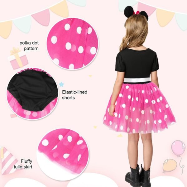 Jurebecia Girls Red Polka Dot Tutu Minnie Dress with Bow Headband Baby Toddler Party Mouse Costume for Birthday Cosplay - 图片 6
