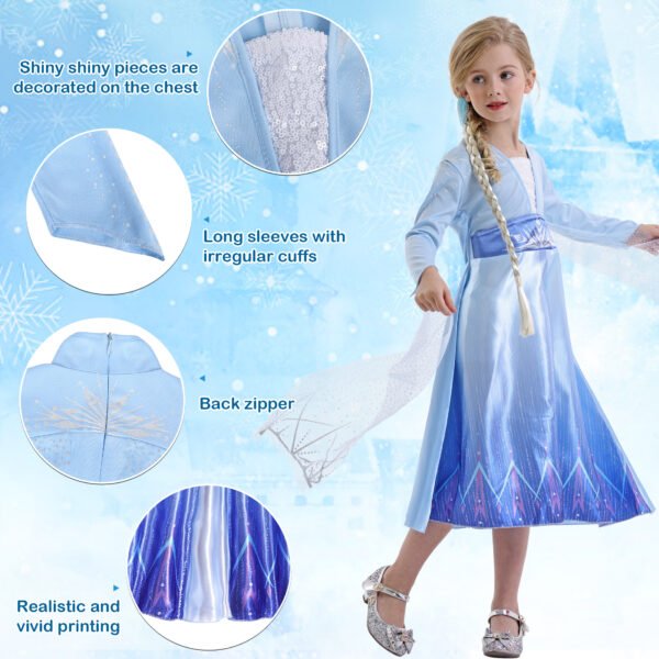Jurebecia Snow Queen Princess Dress up Costume for Girl Birthday Party Blue Dresses up Little Girls Christmas Halloween Cosplay Costume with Accessories - 图片 6