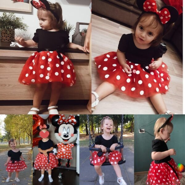 Jurebecia Toddler Girls Princess Costume Minnie Red Polka Dot Tutu Mouse Dress with Bow Headband Fancy Party Outfit for Birthday Cosplay - 图片 7