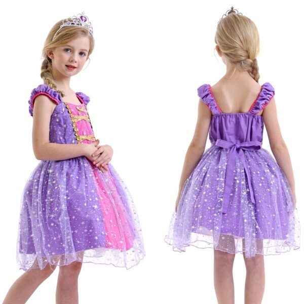 Jurebecia Girls Princess Party Dress with Puff Sleeves - Sparkly Tulle Fancy Gown for Birthday, Christmas & Special Occasions (Age 1-6, Purple) - 图片 4