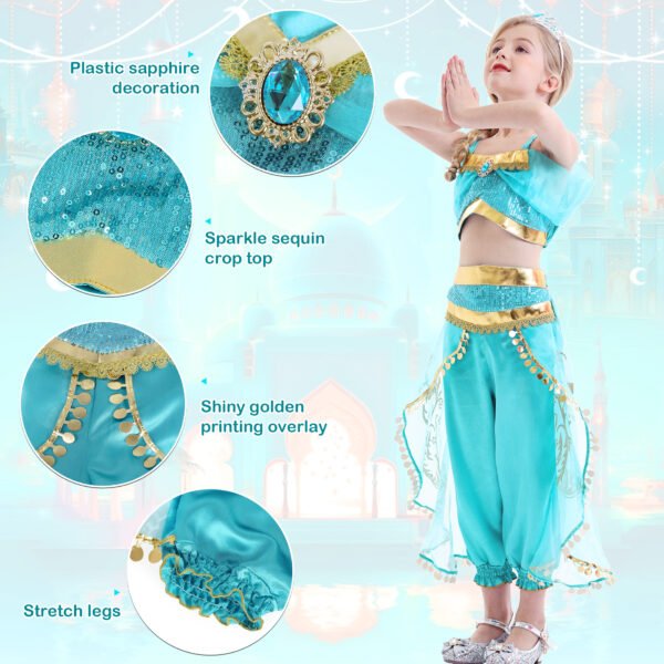 Jurebecia Princess Costume for Girls Sequined Halloween Dress up Blue with Accessories - 图片 4