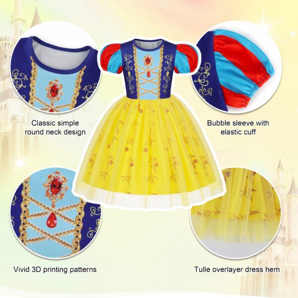 Benylion Snow Costumes White Princess Dress Up for Girls Dresses Birthday Party Cosplay Skirt for 5-6 Years - 图片 6