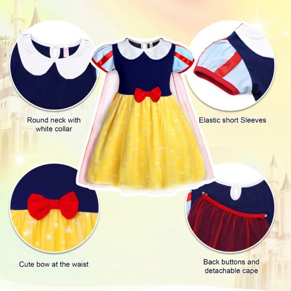 Benylion Princess Snow Whtie Costume for Girls Halloween Princess Dress Up Short Sleeves Outfit with Red Cape for 2-3 Years - 图片 6