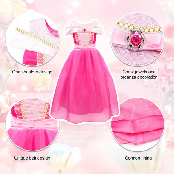 Benylion Girls Princess Aurora Costume 8T - Pink Fairy Tale Party Dress with Accessories Halloween Birthday Dress Up Outfit - 图片 3