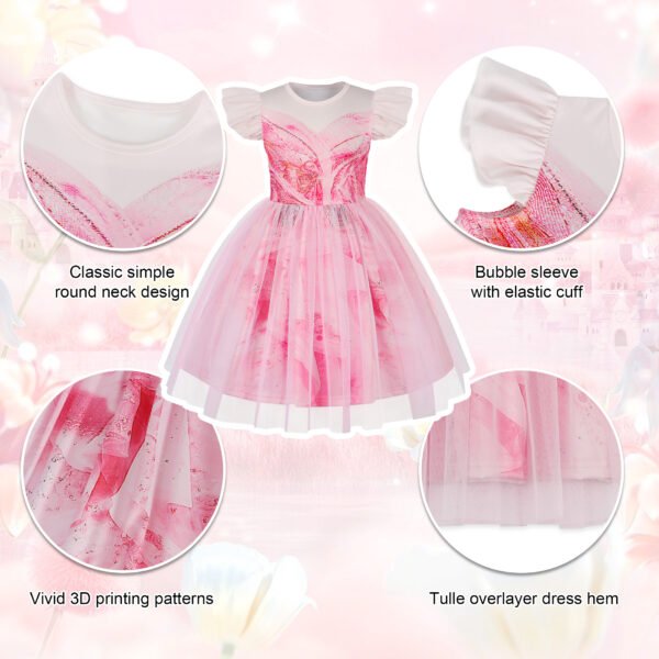 Benylion Girls Pink Fairy Dress glinda Costume Kids Tulle Birthday Party Cosplay Dress with Accessories for 5-6 Years - 图片 7