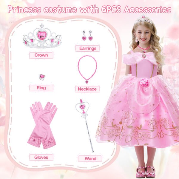 Benylion Girls Aurora Princess Costumes for Halloween Party Fancy Dress up with Accessories for 5-6 Years - 图片 5