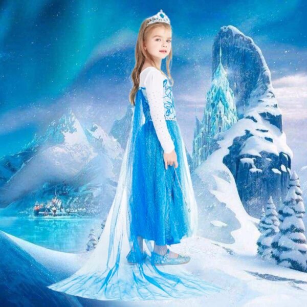 Jurebecia Snow Queen Costume for Girls Princess Birthday Party Blue Fancy Dresses up Christmas Halloween Cosplay Dress with Accessories - 图片 4
