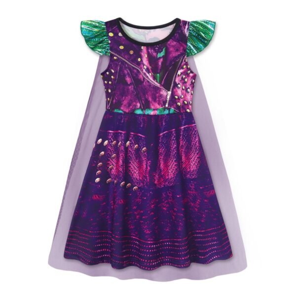 Benylion Toddler Girls Royal Rebel Princess Dress 5-6T Descendants-Inspired Costume with Cape - Purple Tulle Party Gown & Flutter Sleeves for Dress Up & Theme Parties - 图片 3