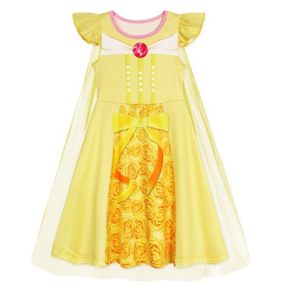 Benylion Girls Long Hair Princess Party Dress With Cape Birthday Party Cosplay Costume Toddler Ruffle Sleeve Fancy Outfit for 5-6 Years - 图片 3
