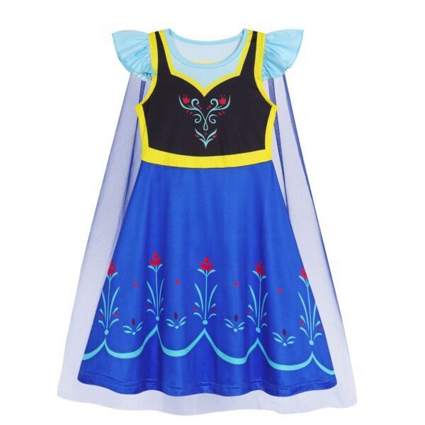 Benylion Anna Princess Dress With Cape Girls Birthday Party Cosplay Costume Toddler Fancy Outfit for 5-6 Years - 图片 4