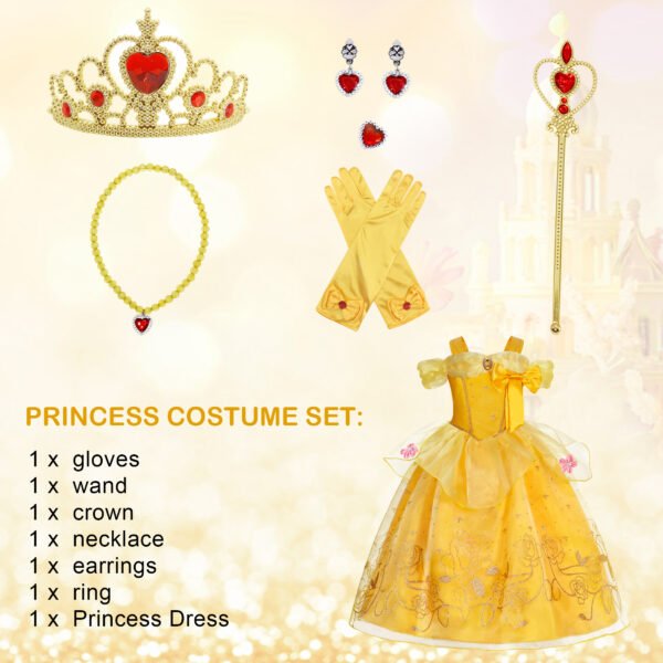 Jurebecia Princess Dress for Girls Costume Kids Off Shoulder Layered Toddler Halloween Cosplay Birthday Party Outfit up Yellow - 图片 12