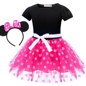Jurebecia Girls Red Polka Dot Tutu Minnie Dress with Bow Headband Baby Toddler Party Mouse Costume for Birthday Cosplay