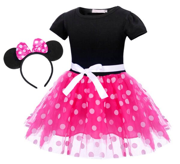 Jurebecia Girls Red Polka Dot Tutu Minnie Dress with Bow Headband Baby Toddler Party Mouse Costume for Birthday Cosplay