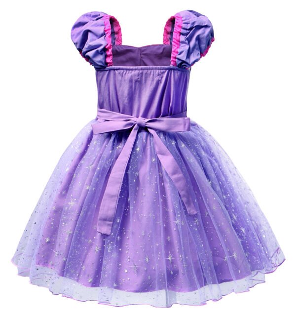 Jurebecia Girls Princess Party Dress with Puff Sleeves - Sparkly Tulle Fancy Gown for Birthday, Christmas & Special Occasions (Age 1-6, Purple) - 图片 5