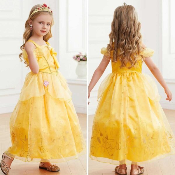 Jurebecia Princess Dress for Girls Costume Kids Off Shoulder Layered Toddler Halloween Cosplay Birthday Party Outfit up Yellow - 图片 5