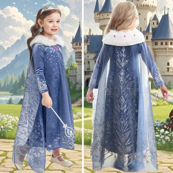 Jurebecia Princess Dress Snow Queen Winter Costume for Girls Halloween Dresses for Toddlers up Fancy Christmas Birthday Cosplay Outfit with Cape - 图片 3