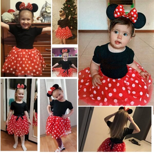 Jurebecia Toddler Girls Princess Costume Minnie Red Polka Dot Tutu Mouse Dress with Bow Headband Fancy Party Outfit for Birthday Cosplay - 图片 6