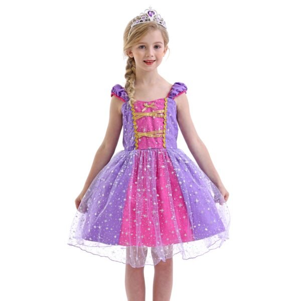 Jurebecia Girls Princess Party Dress with Puff Sleeves - Sparkly Tulle Fancy Gown for Birthday, Christmas & Special Occasions (Age 1-6, Purple) - 图片 6
