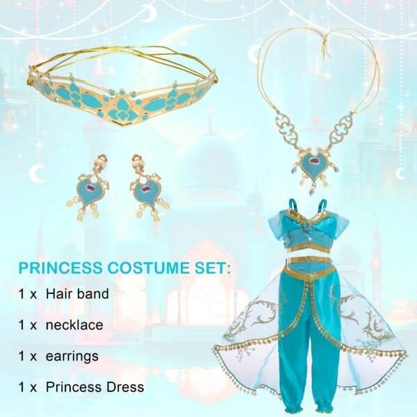 Jurebecia Princess Costume for Girls Sequined Halloween Dress up Blue with Accessories - 图片 3