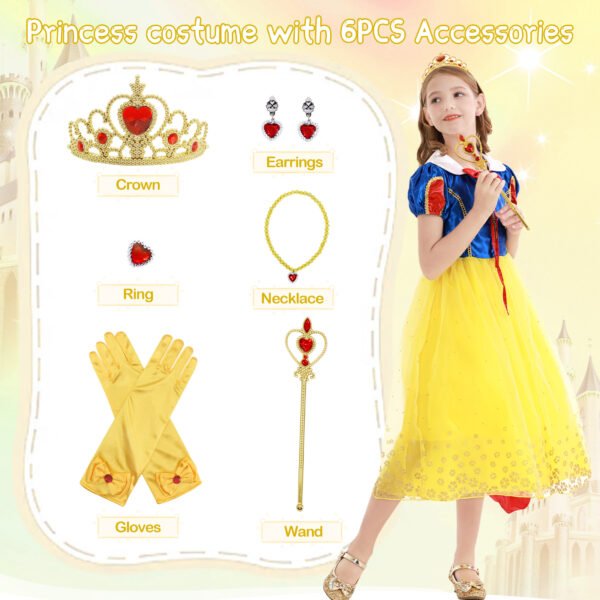 Benylion Princess Costume for Little Girls Snow-Themed White Halloween Dress up Toddler Birthday Party Fancy Dresses 5-6 Years - 图片 6