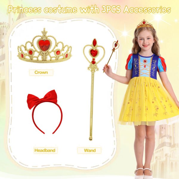 Benylion Snow Costumes White Princess Dress Up for Girls Dresses Birthday Party Cosplay Skirt for 5-6 Years - 图片 5