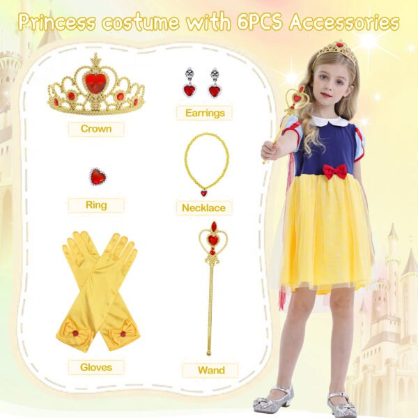 Benylion Princess Snow Whtie Costume for Girls Halloween Princess Dress Up Short Sleeves Outfit with Red Cape for 2-3 Years - 图片 5