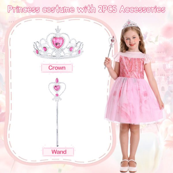 Benylion Girls Pink Fairy Dress glinda Costume Kids Tulle Birthday Party Cosplay Dress with Accessories for 5-6 Years - 图片 5