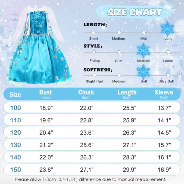 Benylion Girls Ice Costume Princess Snow Dress up Blue Dresses with Cosplay Accessories Crown Wand & Gloves for 5-6 Years - 图片 6