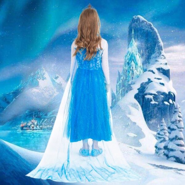Jurebecia Snow Queen Costume for Girls Princess Birthday Party Blue Fancy Dresses up Christmas Halloween Cosplay Dress with Accessories - 图片 5