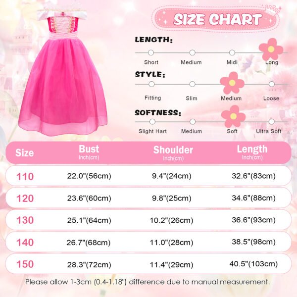 Benylion Girls Princess Aurora Costume 8T - Pink Fairy Tale Party Dress with Accessories Halloween Birthday Dress Up Outfit - 图片 2