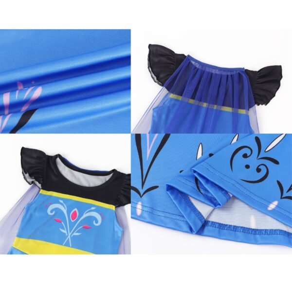 Benylion Girls Anna Princess Costume with Cape 3-4Y Blue Birthday Party Dress Halloween Cosplay Outfit - 图片 6