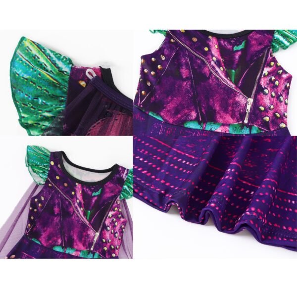 Benylion Toddler Girls Royal Rebel Princess Dress 5-6T Descendants-Inspired Costume with Cape - Purple Tulle Party Gown & Flutter Sleeves for Dress Up & Theme Parties - 图片 5