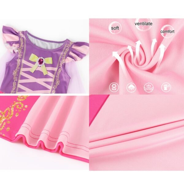 Benylion Girls Long Hair Princess Party Dress with Flower Crown and Cape for 5-6 Years Kids Birthday Fairy Tale Costume Fancy Dress Up Outfit - 图片 6