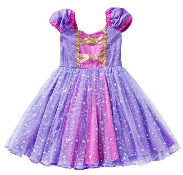 Jurebecia Girls Princess Party Dress with Puff Sleeves - Sparkly Tulle Fancy Gown for Birthday, Christmas & Special Occasions (Age 1-6, Purple) - 图片 7
