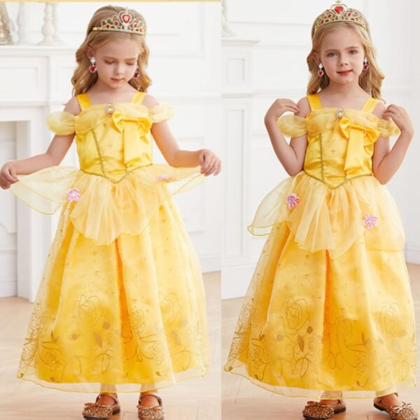 Jurebecia Princess Dress for Girls Costume Kids Off Shoulder Layered Toddler Halloween Cosplay Birthday Party Outfit up Yellow - 图片 6