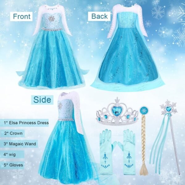 Jurebecia Snow Queen Dress for Girls Princess Birthday Party Blue Dresses up Little Girls Christmas Halloween Cosplay Costume with Accessories - 图片 4